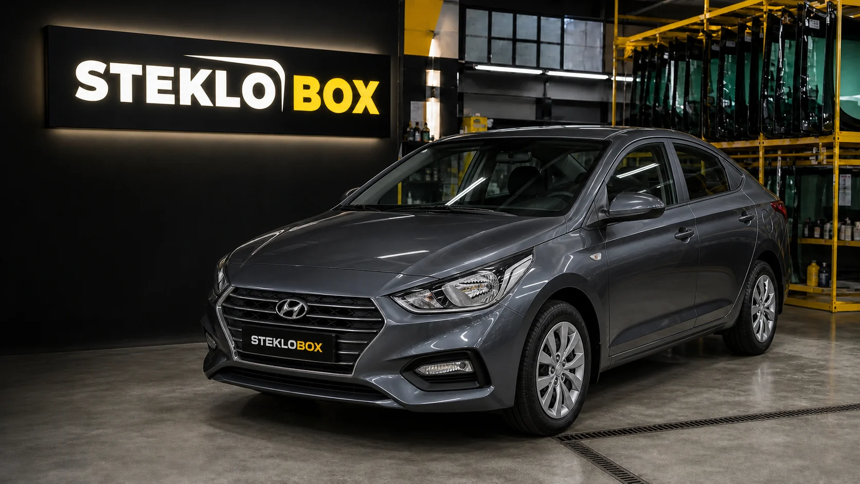 Hyundai Solaris II в установочном центре STEKLOBOX