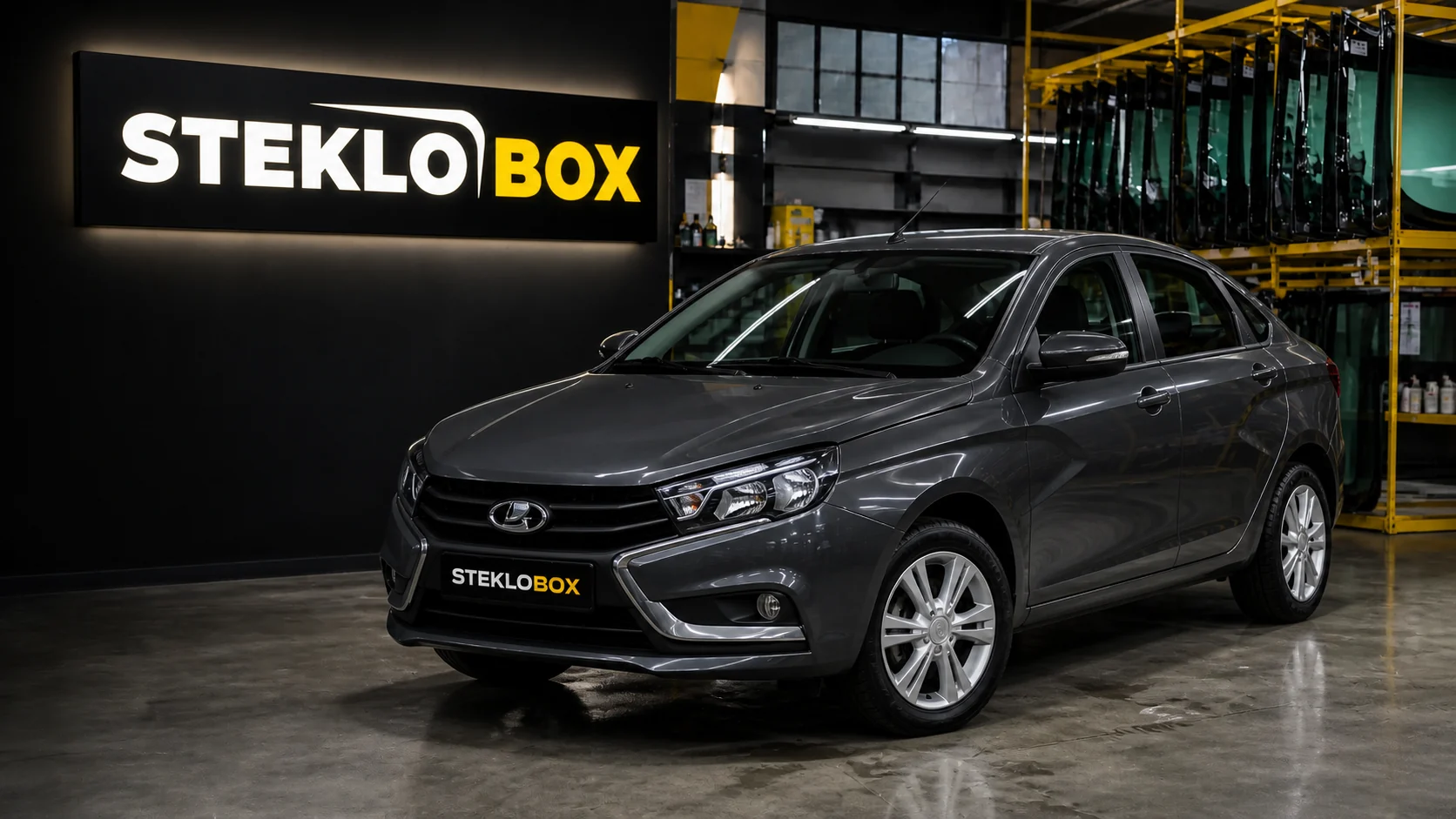 Lada Vesta в установочном центре STEKLOBOX