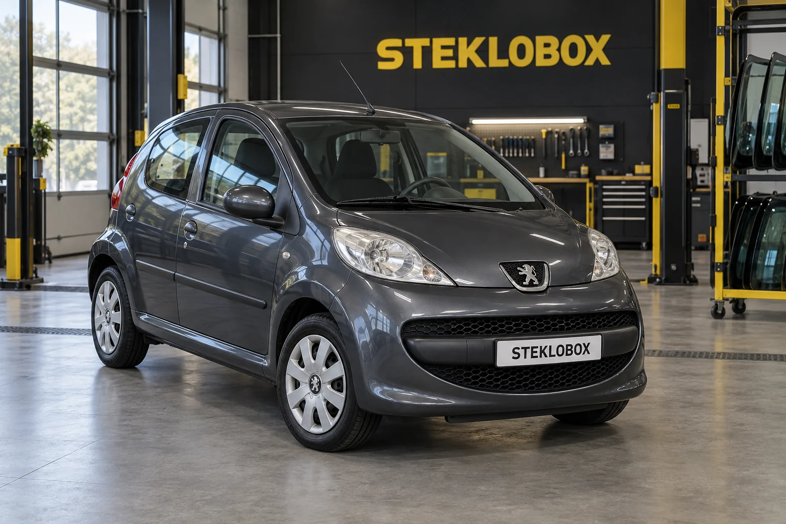 Peugeot 107 в установочном центре STEKLOBOX