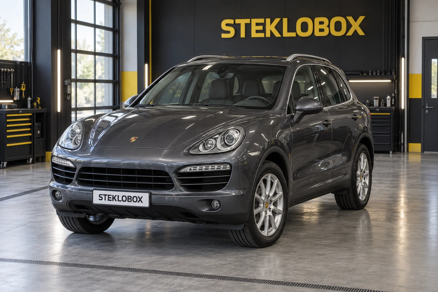 Porsche Cayenne II 958 в установочном центре STEKLOBOX