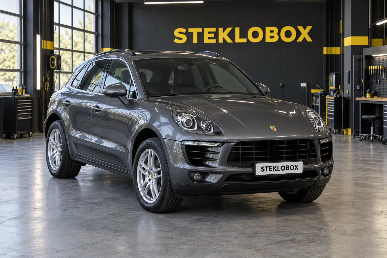 Porsche Macan I в установочном центре STEKLOBOX