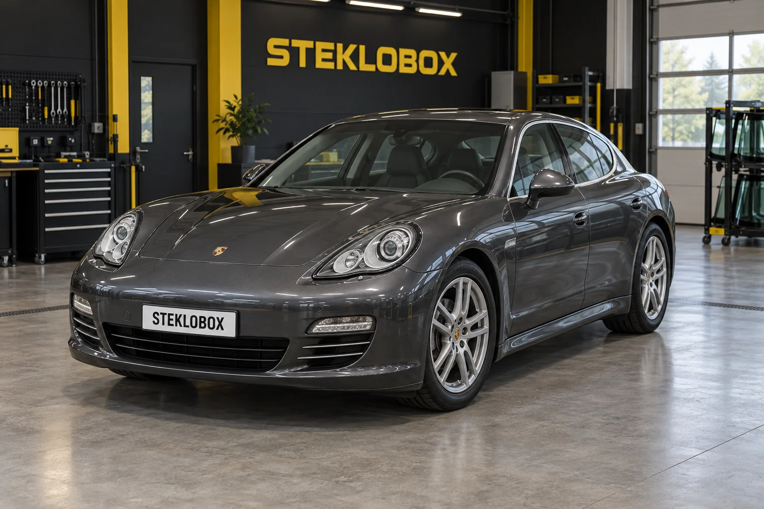 Porsche Panamera I в установочном центре STEKLOBOX