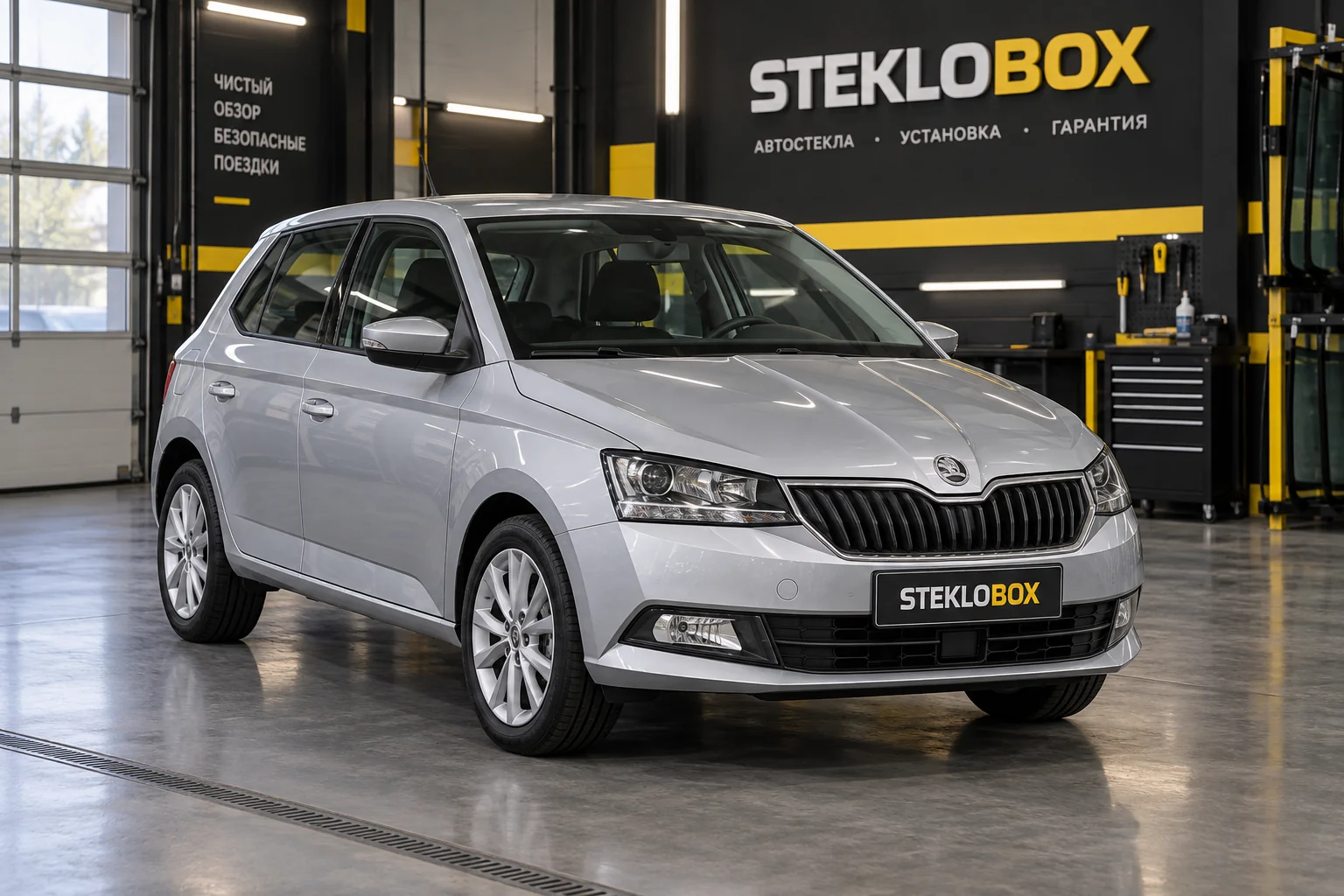 Skoda Fabia III в установочном центре STEKLOBOX
