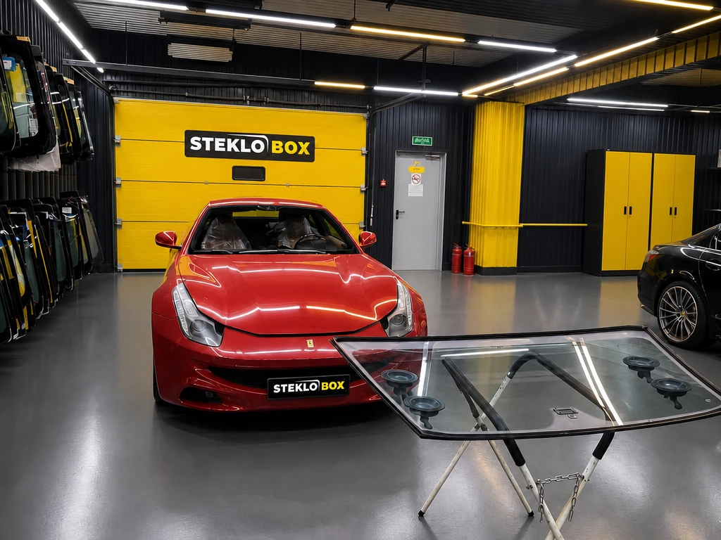 Ferrari и подготовленное стекло в центре STEKLOBOX Строгино
